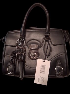 Steve Madden Black Leather Satchel with Silver Hardware
